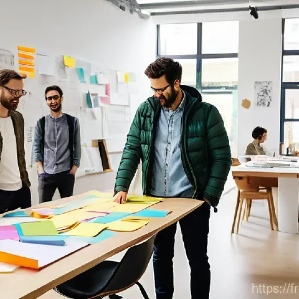 제품디자인 스타트업 창업 성공 사례 - **Prompt:** "A diverse and enthusiastic team of designers and innovators, dressed in stylish but cas...