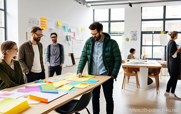 제품디자인 스타트업 창업 성공 사례 - **Prompt:** "A diverse and enthusiastic team of designers and innovators, dressed in stylish but cas...