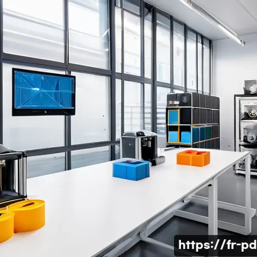 제품디자인에서 3D 프린팅의 중요성 - A high-tech 3D printing workshop scene in a modern French design studio, showcasing a variety of adv...
