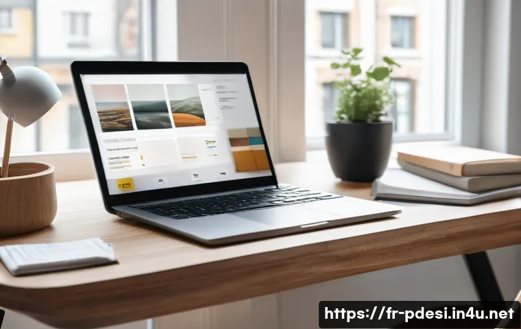 제품디자인 관련 학습 자료 추천 - A modern, cozy home workspace setup for learning product design online, featuring a sleek laptop dis...