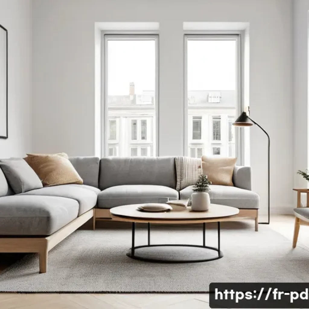 제품디자인 직무와 관련된 논문 요약 - A sleek, minimalist Scandinavian-style living room featuring simple, clean-lined furniture in neutra...