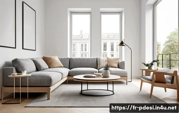 제품디자인 직무와 관련된 논문 요약 - A sleek, minimalist Scandinavian-style living room featuring simple, clean-lined furniture in neutra...