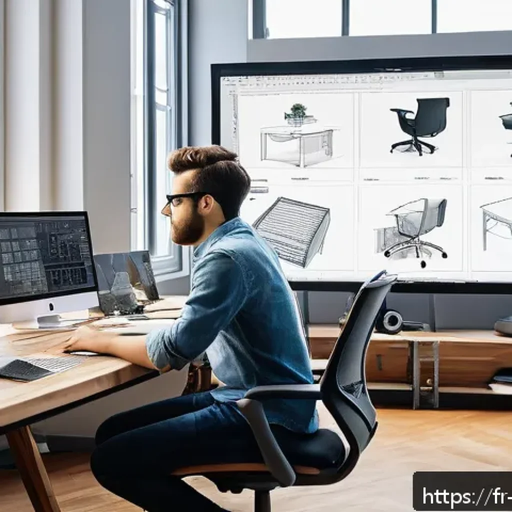 제품디자인 자격증 관련 시험 후기 - A modern product design studio scene showcasing a young designer at work, wearing casual attire and ...