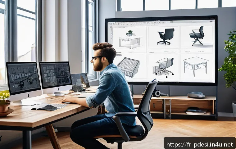 제품디자인 자격증 관련 시험 후기 - A modern product design studio scene showcasing a young designer at work, wearing casual attire and ...