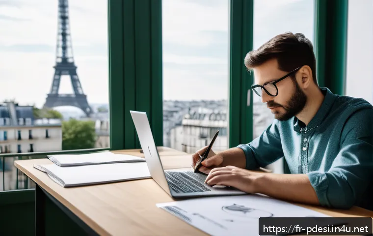 제품디자인 취업 성공을 위한 핵심 전략 - A modern product designer workspace in Paris, featuring a young professional wearing smart casual at...