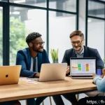 제품디자인 직무 수행에서 요구되는 리더십 스킬 - A diverse professional team in a modern office setting, engaged in a lively brainstorming session ar...
